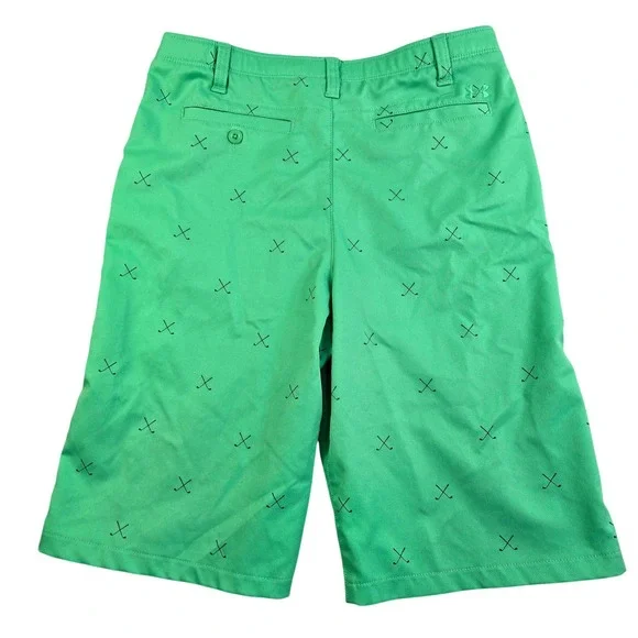 Under Armour Golf Shorts Boys Size 20 Green Embroidered Clubs HeatGear Loose - Picture 4 of 11